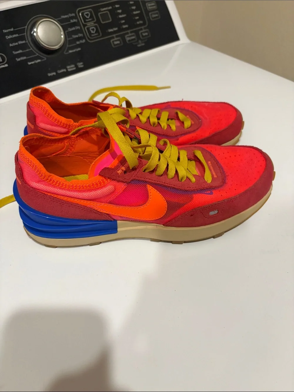 Nike Kids Bright Red & Orange Sneakers with Yellow Laces